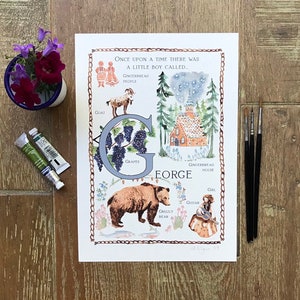 Carta de ilustração personalizada do nome do bebê G A4