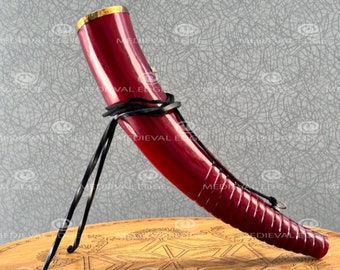 Medieval Battle Sound Viking Cattle Blowing Horn Novelty Red Color With Brass Finishing