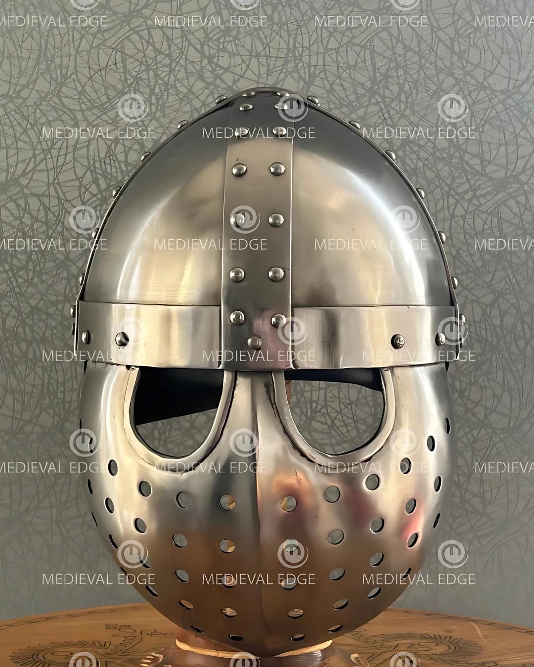 Crusader Spangenhelm Helmet 14g Carbon Steel Medieval Armor with Face Guard Wearable Knight Helmet for LARP Cosplay Reenactment