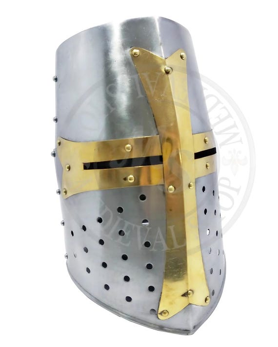 Medieval Crusader Templar Helmet: Wearable 18g St… - image 1