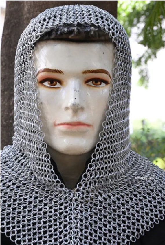 Armadura de cofia de cota de malla de inspiración medieval Réplica  funcional de traje de recreación Cara en V Cota de malla de acero suave a  tope -  México