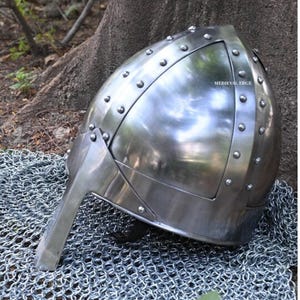 Handmade 18 Gauge Steel Norman Nasal Helmet: Viking Battle Costume