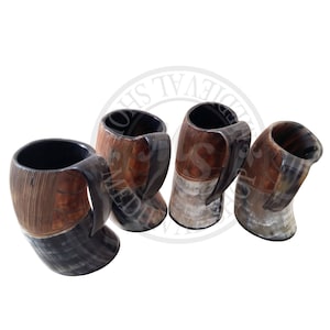 Big Unique finish viking drinking horn mugs medieval renaissance Ox Horn beer mug Giant Tankard 4 pcs