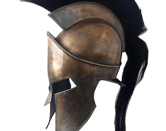 Spartan Warrior King Leonidas Helmet with Plume 18g Steel Greek Armor 300 Movie Replica Wearable Cosplay Helmet for LARP Display