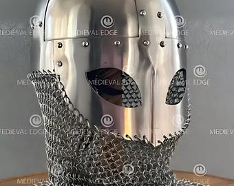 Viking Helmet with Chainmail 18g Steel Spectacle Helmet Wearable Norse Armor Medieval Knight LARP Cosplay Reenactment Halloween