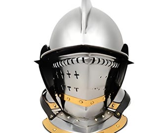 Medieval Burgonet Helmet: Hand-Forged Steel Knight Helmet for LARP, Cosplay & Reenactment