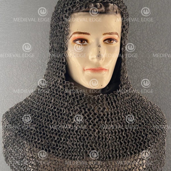 Chainmail Coif U-Neck 10 MM Chain Mail Hood | Medieval Templar Crusader Re-enactment Armor Costume Ideal for LARP, SCA and Halloween