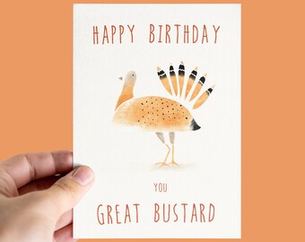 Bustard bird happy birthday greetings card
