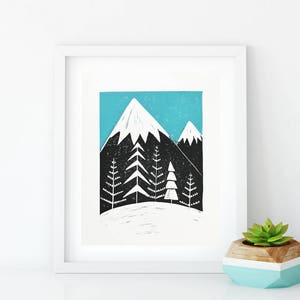 Highland Winter linoprint wall art image 1