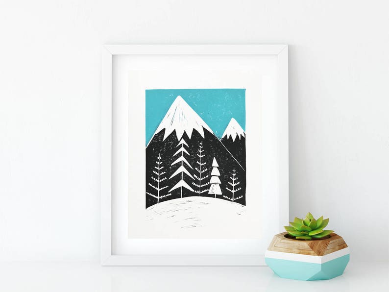 Highland Winter linoprint wall art image 1