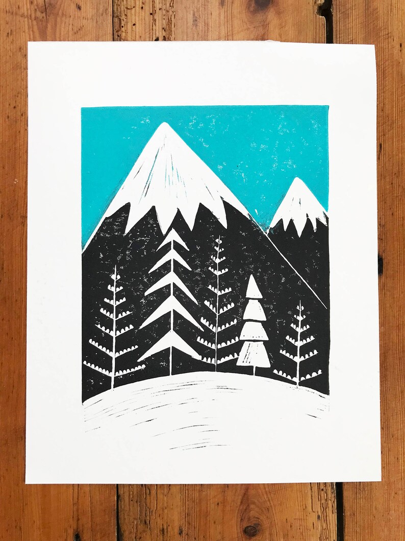 Highland Winter linoprint wall art image 2