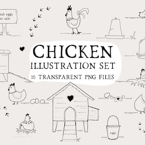 Rustikales Huhn Clipart Bauernhaus Illustrationen Handgezeichnetes Geflügel PNG Set Land Bauernhof Grafiken Sofortiger digitaler Download EPS
