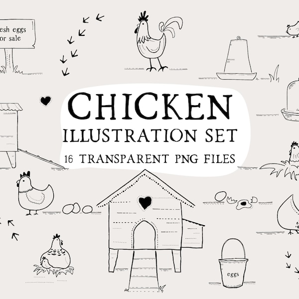 Chicken digital download Illustration bundle PNG and EPS files