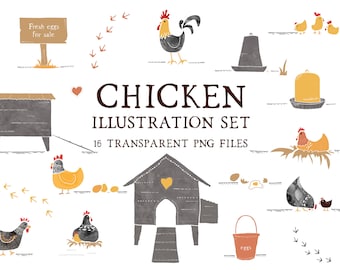 Chicken colourful digital download Illustration bundle transparent PNG files