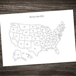 Mapa de vendas da Etsy Estados dos EUA 2024 - Rastrear estados de vendas