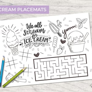 Ice cream printable placemats activity sheet - instant digital download - busy fun kids activity