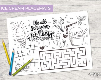 Foglio attività tovagliette stampabili gelato - download digitale istantaneo - attività divertente per bambini