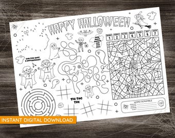 Halloween Coloring Placemat – Spooky Activity Sheet (Digital Download)