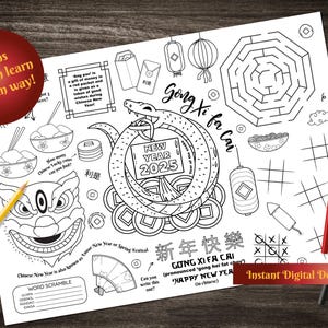 Chinees Nieuwjaar activiteitenblad - digitale kunst direct downloaden - afdrukbaar - educatief leuk leren - doolhof Kleurfeiten van punt naar punt