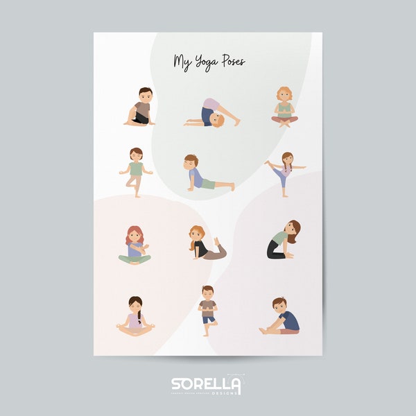 Printable Kids Yoga Poses Poster - calm mantra - instant digital download