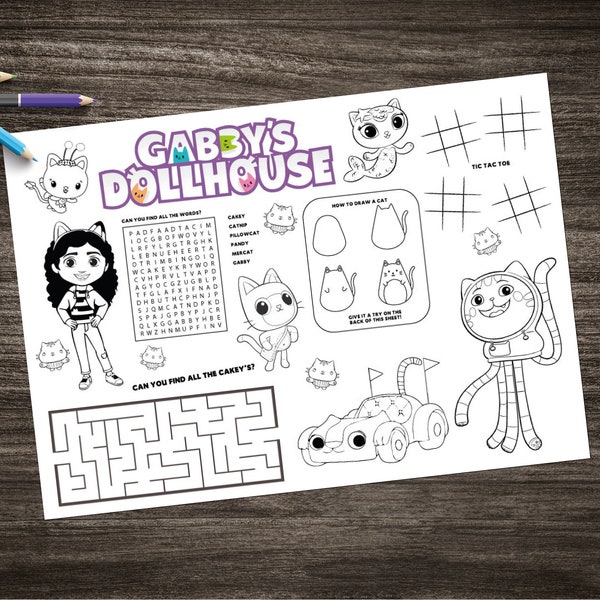 Gabbys Dollshouse Activity Sheet Placemat - instant download digital art printable