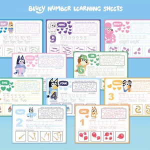 Bluey Counting 1-10 practice sheets - instant digital Download - Learning Counting Kindergarten -  count to ten