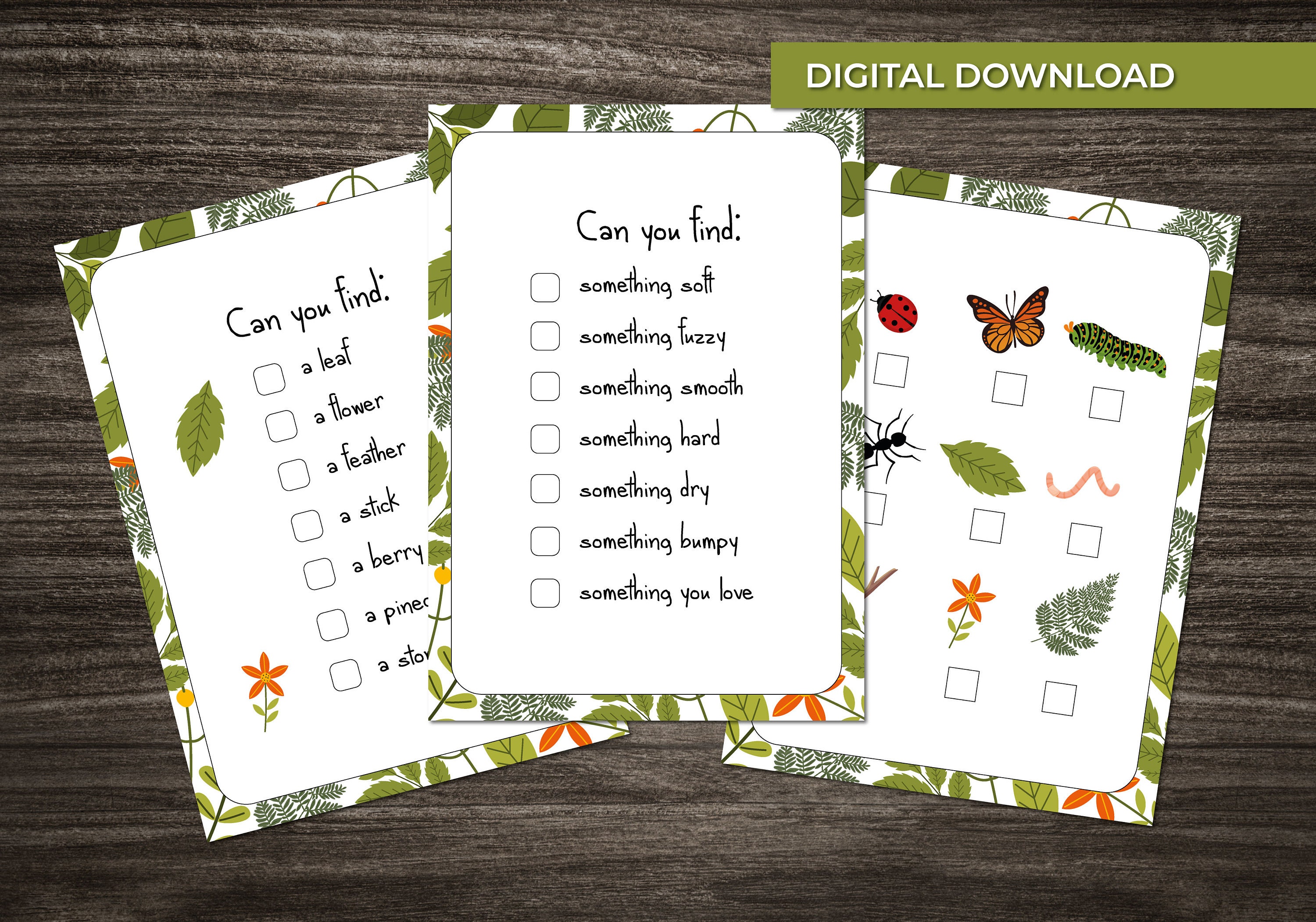 3 Printable Kids Nature Scavenger Hunt Sheets Forest School Outdoor ...