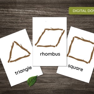 Nature stick shape flash cards - forest school resource - Hands on learning - nature based learning - outdoor classroom