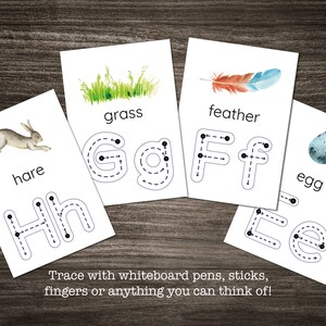 Nature Tracing Alphabet Actividad flash Tarjetas de aprendizaje - descarga digital instantánea educativa - educación en la escuela en el hogar - formación de letras