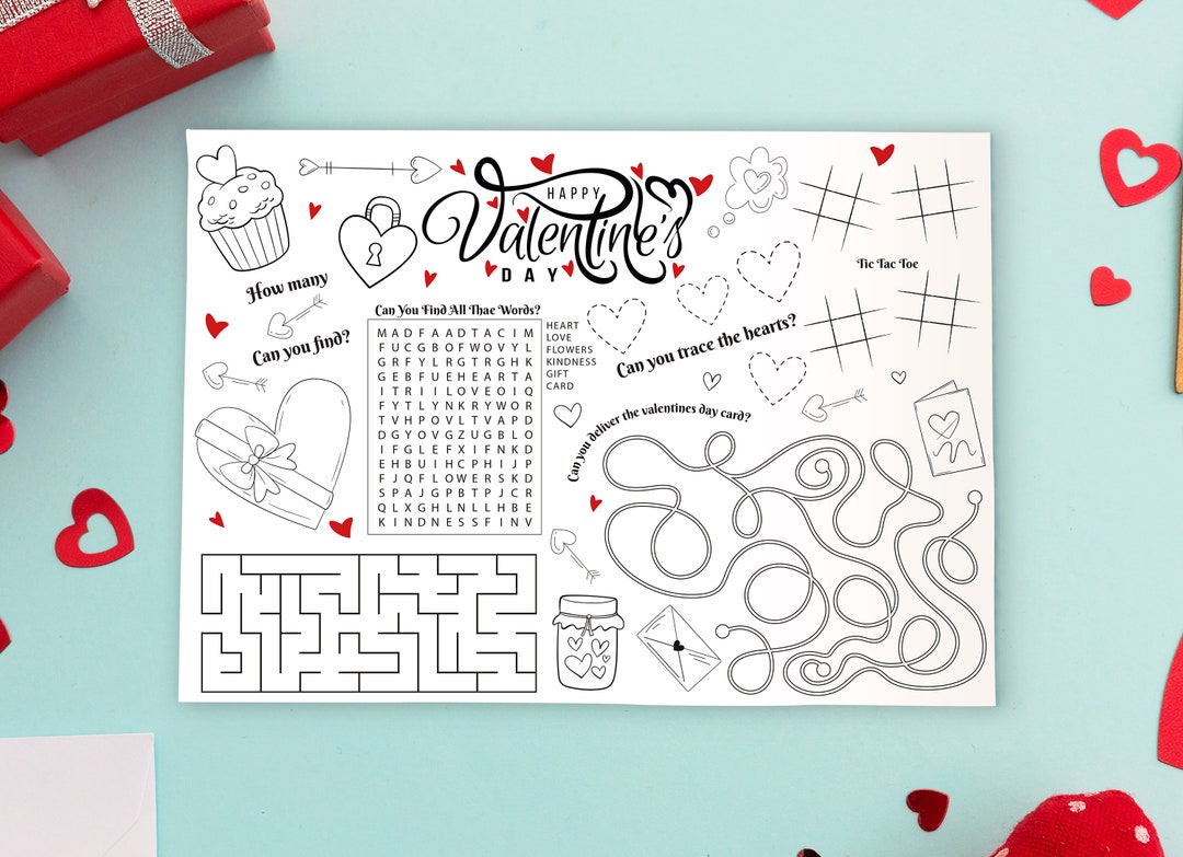 Printable Valentines Activity Sheet Placemat Instant Download Digital ...