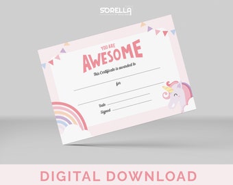 Unicorn Certificate for any Occasion party restaurant dinner - instant Digital download art