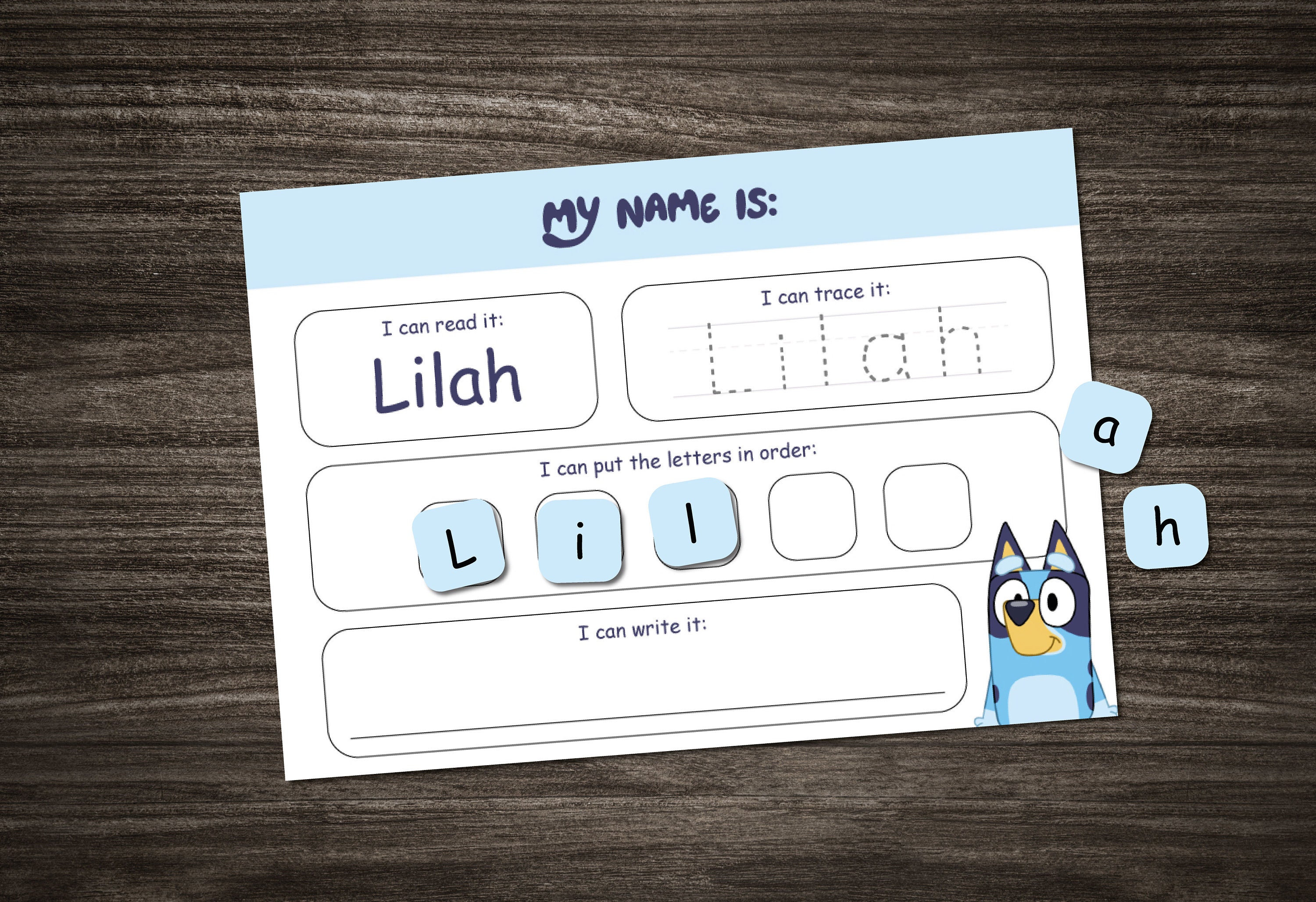 Bluey Name Learning Activity Sheet Instant Digital Download Read, Trace ...