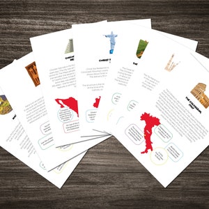 Pack d'étude des sept 7 merveilles du monde - comprenant des fiches flash / factices - téléchargement numérique instantané - géographie - NUMÉRIQUE*
