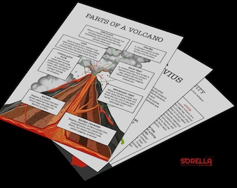 Volcano Study  Educational Learning Pack  - Flash Cards - home school educating - Kids Children Educational - Geography - Science