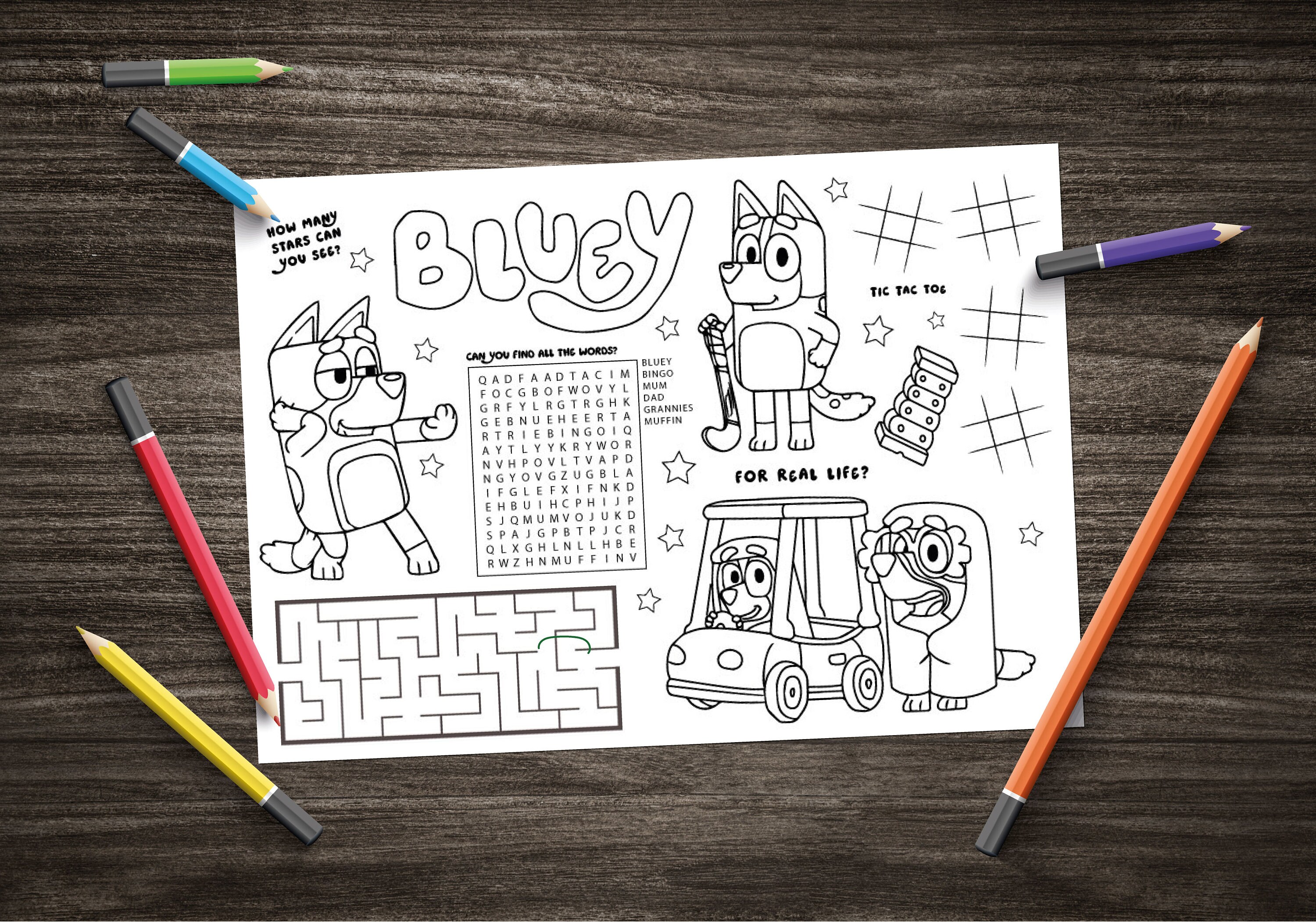 Printable Bluey Activity Sheet Placemat Instant Download Digital Art ...