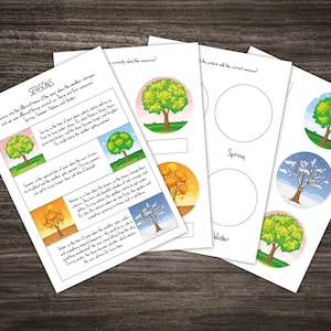 Könnte beinhalten: Ein druckbares Arbeitsblatt für Kinder, um die vier Jahreszeiten kennenzulernen. Das Arbeitsblatt zeigt Illustrationen eines Baumes in jeder Jahreszeit: Frühling, Sommer, Herbst und Winter. Das Arbeitsblatt enthält auch eine Zuordnungsaktivität, bei der Kinder die Bilder der Bäume der richtigen Jahreszeit zuordnen können.