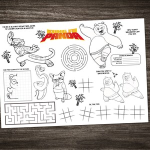 Kung Fu Panda Activity Sheet Placemat - instant download digital art - maze, colouring, activites