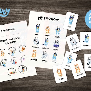Bluey emotions learning posters and flash cards - instant digital download printable - non verbal - emotions bingo