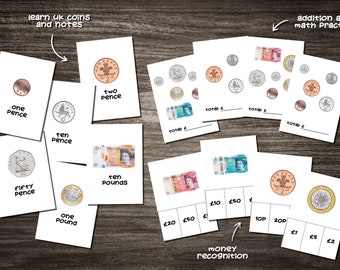 UK Money Flash Cards: Coins & Notes, Math Learning (Digital Download)