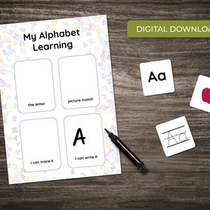 Hoja de actividades de aprendizaje de coincidencias alfabéticas - herramienta educativa - descarga digital instantánea - práctica de lectura y escritura en el jardín de infantes en los primeros años