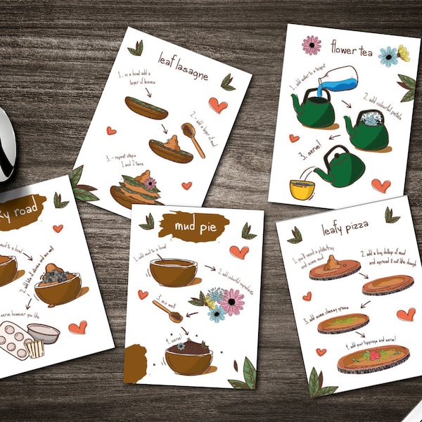 Mud kitchen recipes cards - instant digital download - imaginative play fun - forest school