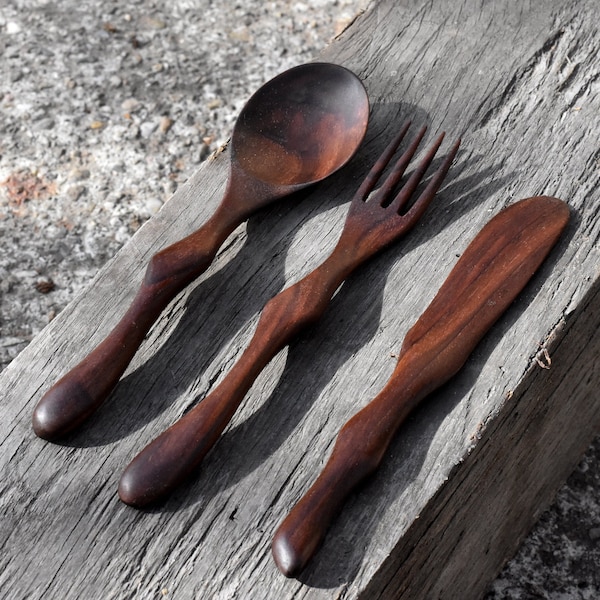 Unique Organic cutlery set, wooden utensils, wooden cutlery, wooden spoon, unique cutlery, flatware, wooden fork, eating utensils,dinnerware