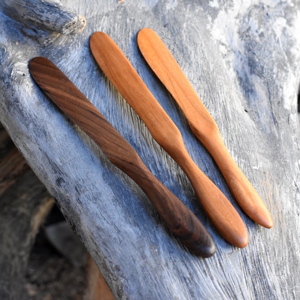 Butter knife & spreader, walnut, pear, cherry wood, unique spreader, Sharp edge to cut cheese, handcrafted knife, handmade cutlery