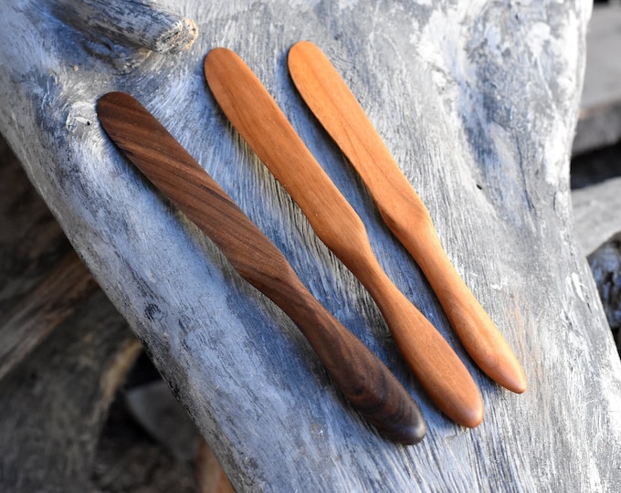 Butter knife & spreader, walnut, pear, cherry wood, unique spreader, Sharp edge to cut cheese, handcrafted knife, handmade cutlery