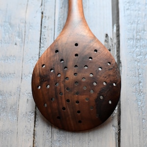 Wooden skimmer, Handcrafted utensil, wooden spoon, Laddle with holes,spoon with holes, serving spoon, cooking spoon, serving utensils walnut image 2