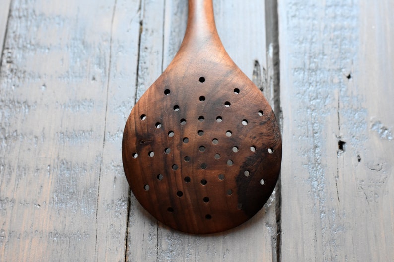 Wooden skimmer, Handcrafted utensil, wooden spoon, Laddle with holes,spoon with holes, serving spoon, cooking spoon, serving utensils walnut image 2