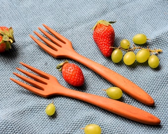 Tenedor de madera, madera de ciruelo única, cubiertos de madera, tenedor para comer, tenedor para cocinar, utensilios hechos a mano