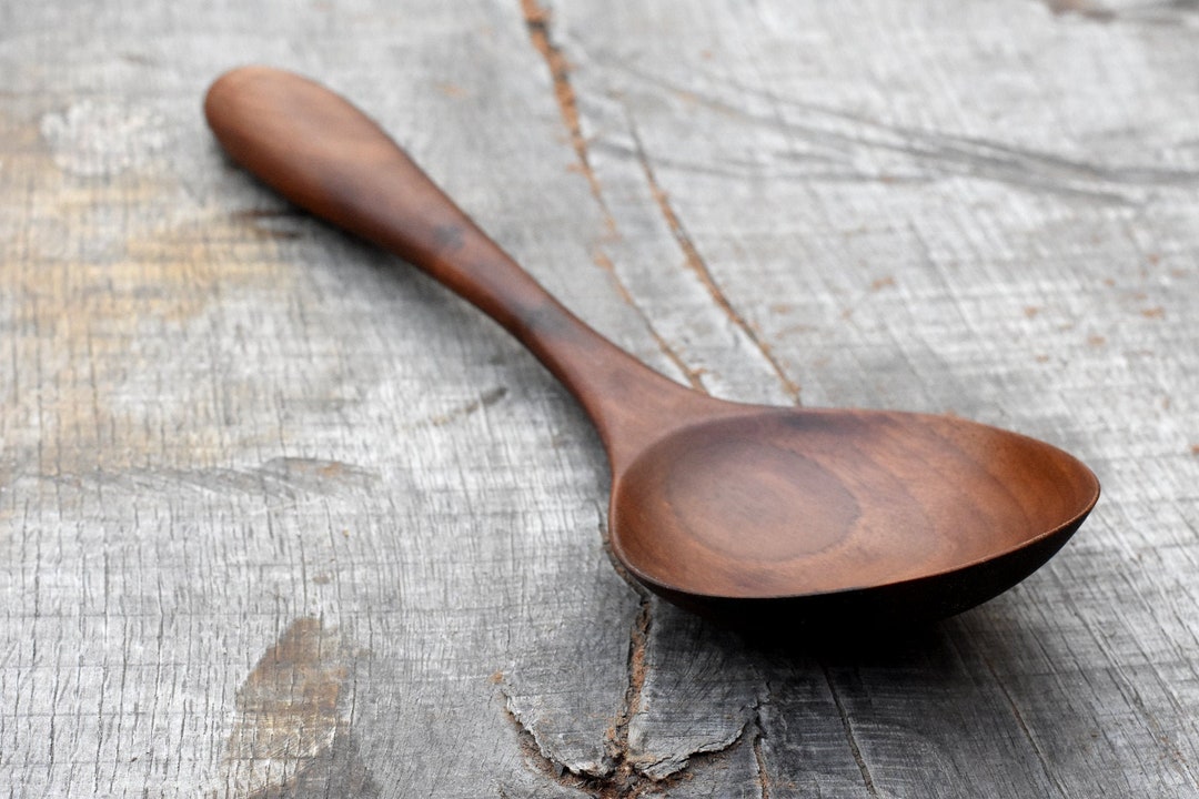 Wooden serving spoon / wooden laddle / walnut/ unique wooden spoon / rice serving spoon / unique wooden utensil / made to great detail +love
