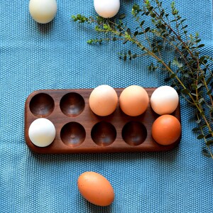 wooden egg holder, wooden egg tray, walnut wood egg holder, easter egg tray, easter, easter present, home decor, tray for 10-12 eggs, wood image 2