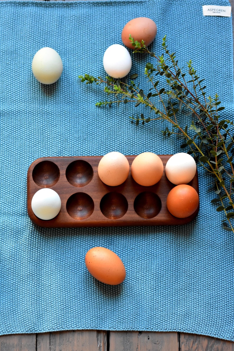 wooden egg holder, wooden egg tray, walnut wood egg holder, easter egg tray, easter, easter present, home decor, tray for 10-12 eggs, wood image 2